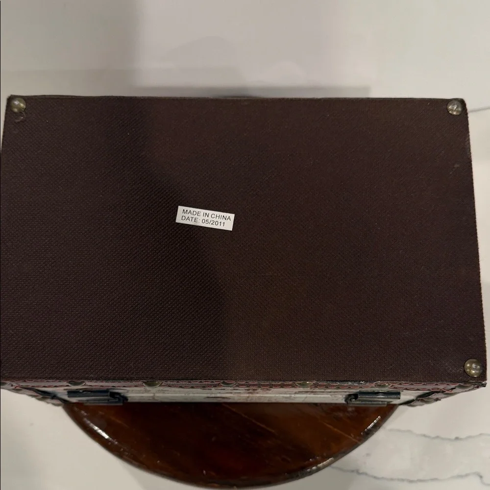 France Wine Country-Themed Decorative Wooden Storage Box, Faux Leather Straps